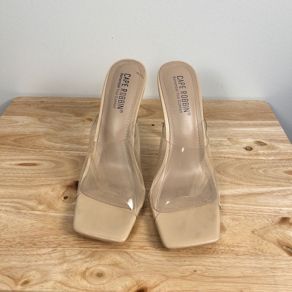 Cape Robbin Womens 8.5 Nude Clear Mule Stiletto Heel Sandals - Picture 4 of 7